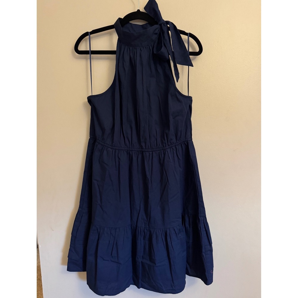 J.Crew Navy Blue Halter Tie Neck Tiered Dress CA447 Womens 14 New With Tags